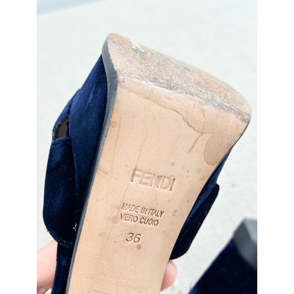 Fendi Velvet Colorblock FF Logo Slingback Platform Sandals Navy Blue Gold EU 36 - Picture 6 of 8